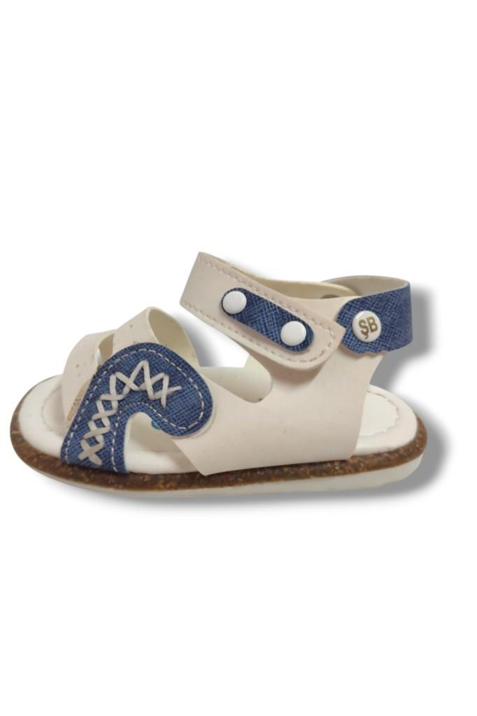 Şirinbebe 1640-20 Anatomik Dikiş Cırtlı Erkek Çocuk Sandalet Beyaz Mavi 18-20