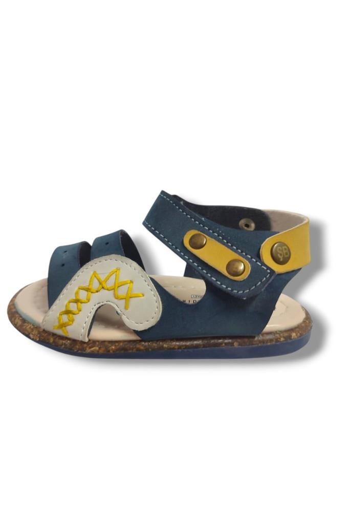 Şirinbebe 1641-20 Anatomik Dikiş Cırtlı Erkek Çocuk Sandalet Lacivert Sarı 21-25