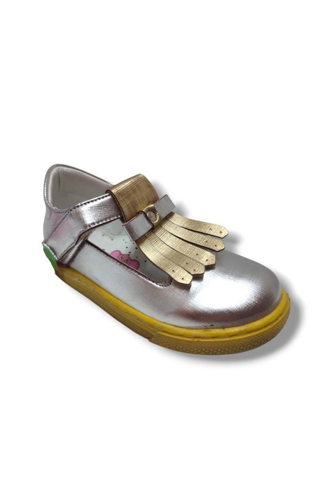 Şirinbebe 1742-20 Püsküllü Cırt Bant Kız Çocuk Sandalet Gümüş Altın 21-25