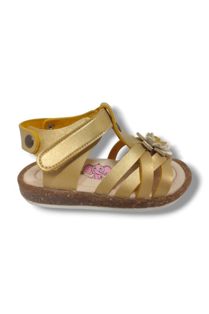 Şiringenç 1571-20 Çiçek Deseli Tek Çirtli Kız Çocuk Sandalet Altın 21-25