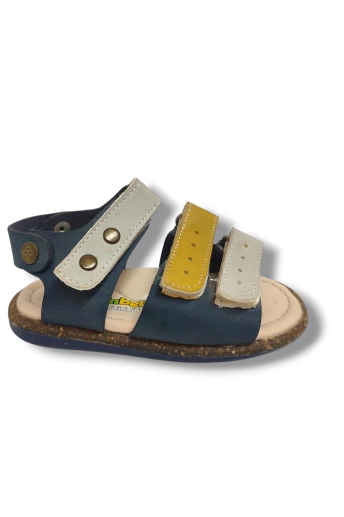 Şiringenç 1642-20 Anatomik 3 Cırt Bant Erkek Çocuk Sandalet Lacivert Sarı 18-20