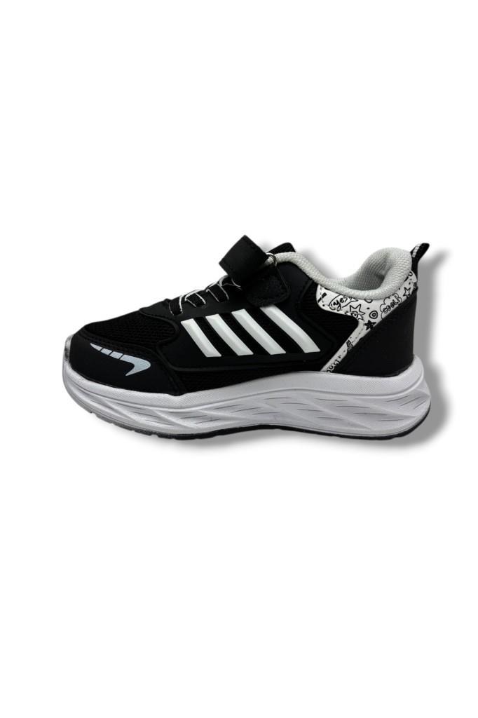 Spido Kids 017-26 Anorak Deri Anatomik Cırtlı Çocuk Sneaker Siyah Beyaz 31-35