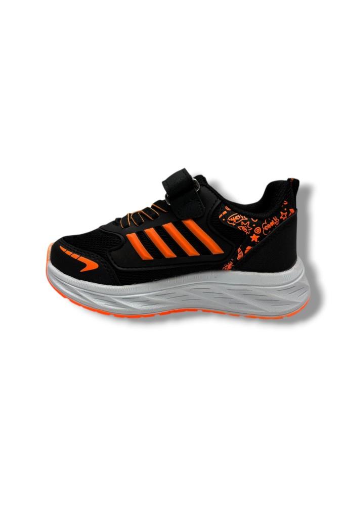 Spido Kids 017-26 Anorak Deri Anatomik Cırtlı Çocuk Sneaker Siyah Turuncu 31-35