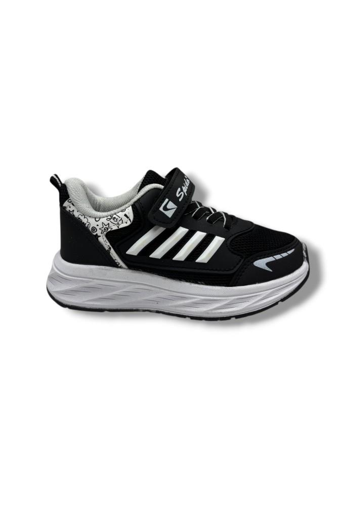 Spido Kids 017-26 Anorak Deri Anatomik Cırtlı Çocuk Sneaker Siyah Beyaz 31-35