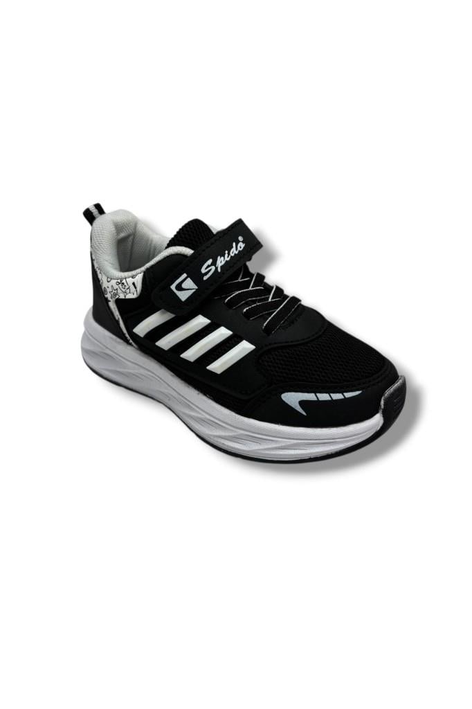 Spido Kids 017-26 Anorak Deri Anatomik Cırtlı Çocuk Sneaker Siyah Beyaz 31-35