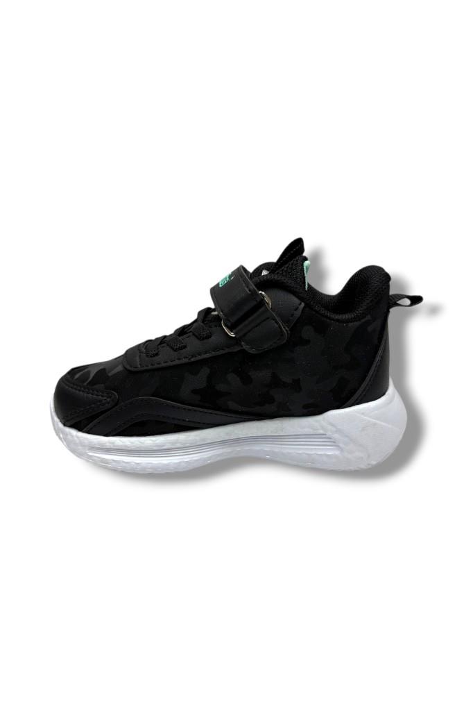 TomWins 004-26 Kamuflaj Desenli Cırtlı Anatomik Çocuk Sneaker Siyah Mor Yeşil 26-30