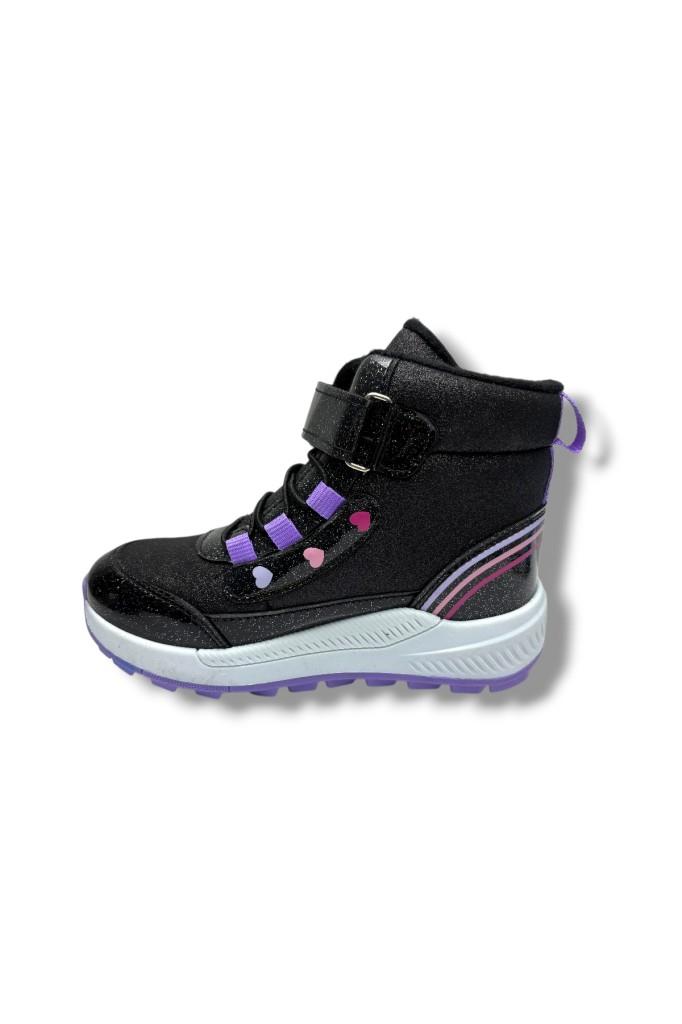 Tutinom 138.F-26 Deri Simli Kız Çocuk Bot Siyah Lila 31-35
