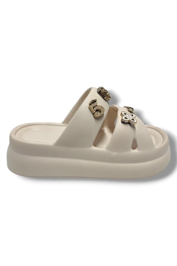 Twingo 510-25 Eva Taşlı Çift Bantlı Kalın Taban Kadın Terlik