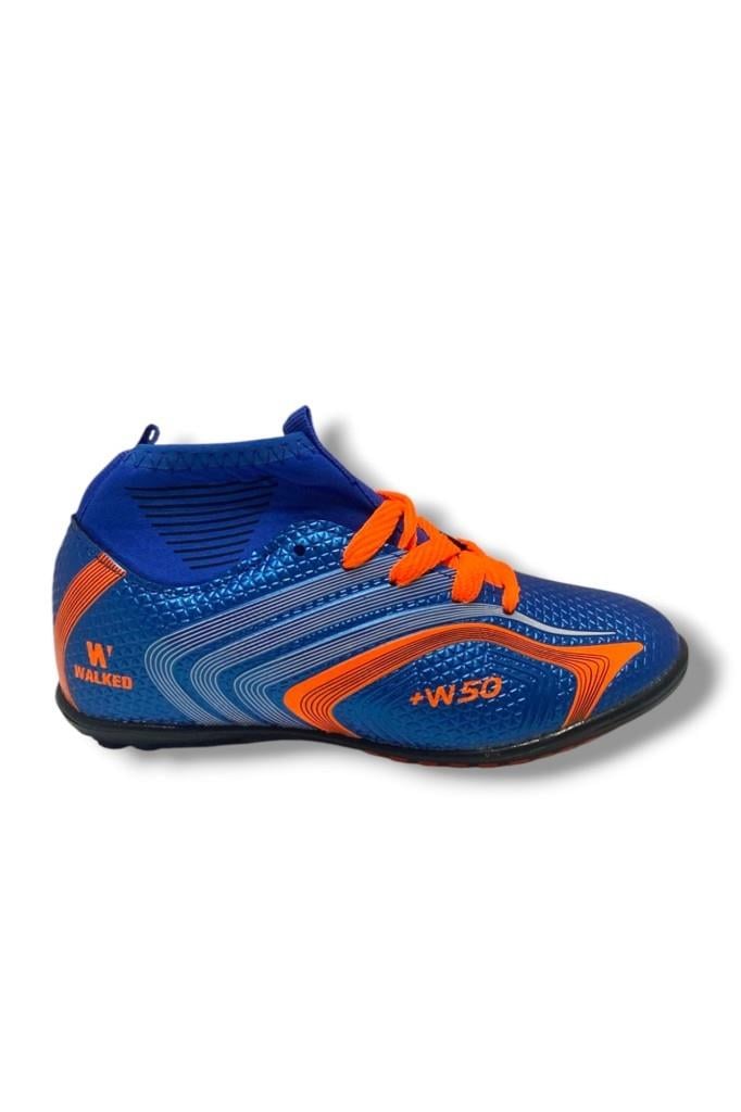 Walked 435-25 Çocuk Çoraplı Halı Saha Krampon Mavi Turuncu 31-35