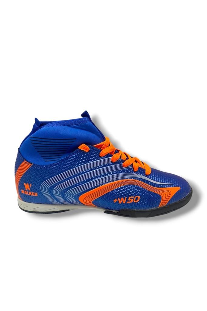 Walked 435-25 Çocuk Çoraplı Halı Saha Krampon Mavi Turuncu 36-39
