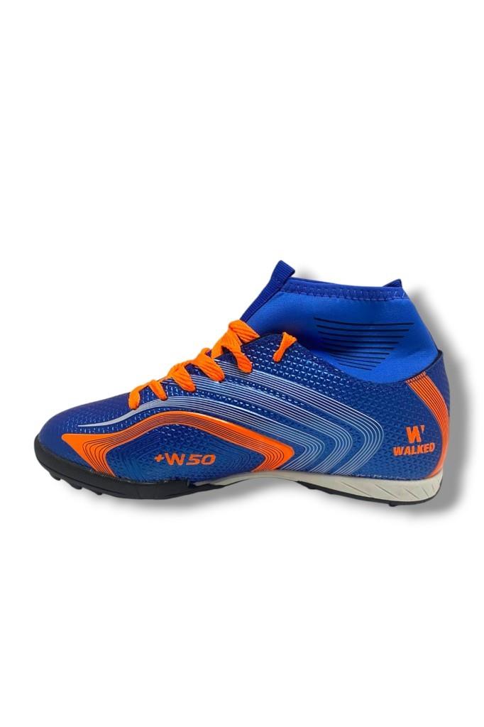 Walked 435-25 Çocuk Çoraplı Halı Saha Krampon Mavi Turuncu 36-39
