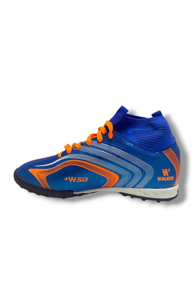 Walked 435-25 Erkek Çoraplı Halı Saha Krampon Mavi Turuncu