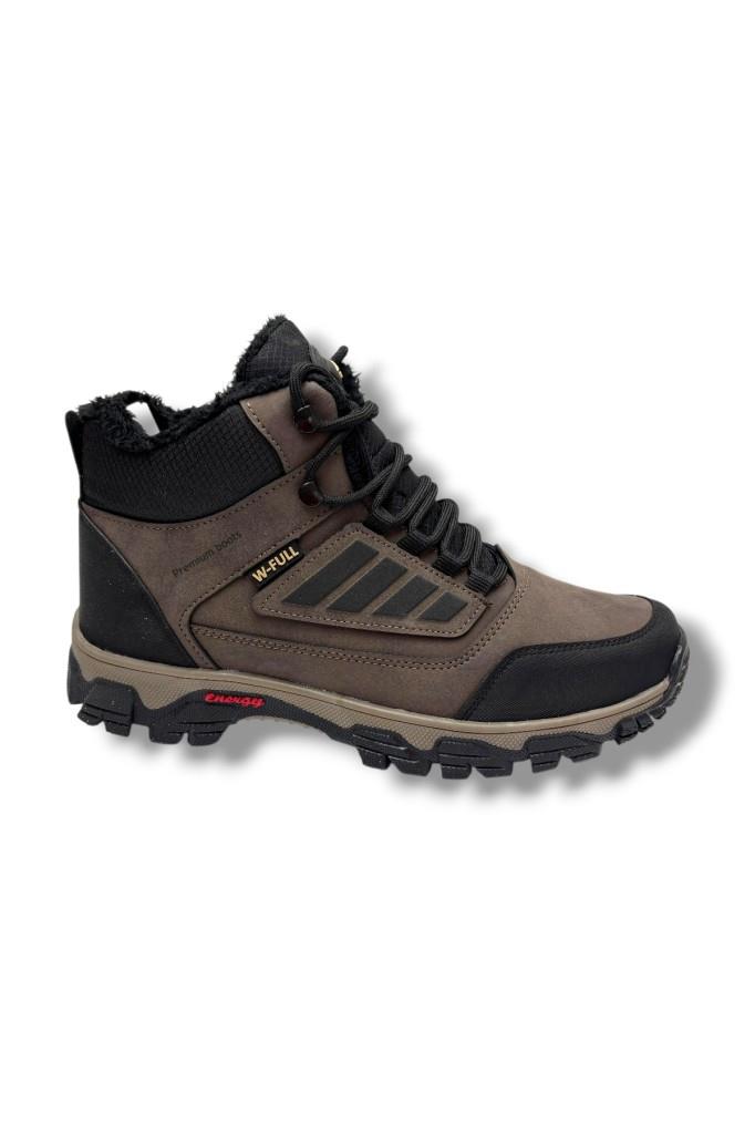 Wanderfull 3022-26 Deri Bağcıklı İçi Kürklü Outdoor Erkek Bot Kahve Siyah Kırmızı 45-47