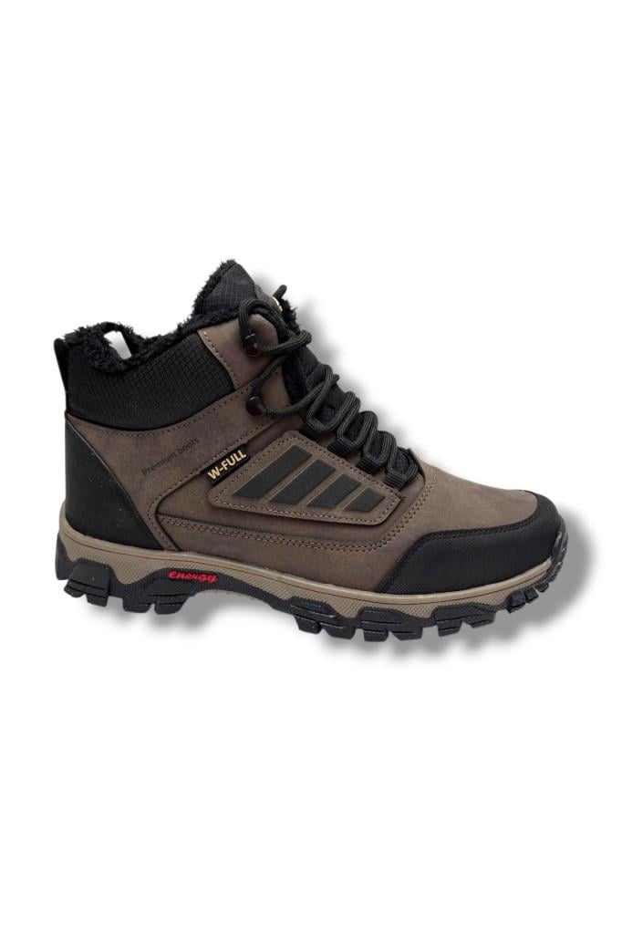 Wanderfull 3022-26 Deri Bağcıklı İçi Kürklü Outdoor Erkek Bot Kahve Siyah Kırmızı 45-47