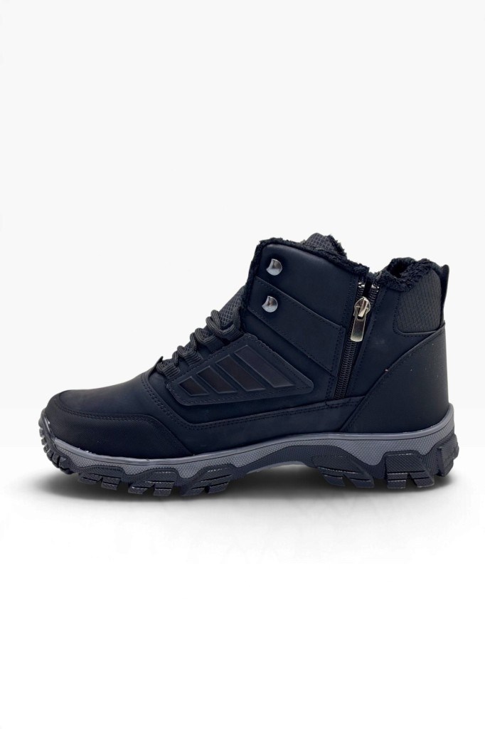 Wanderfull 3022-27 Deri Bağcıklı Fermuarlı İçi Kürklü Outdoor Erkek Bot Siyah Kırmızı 45-47