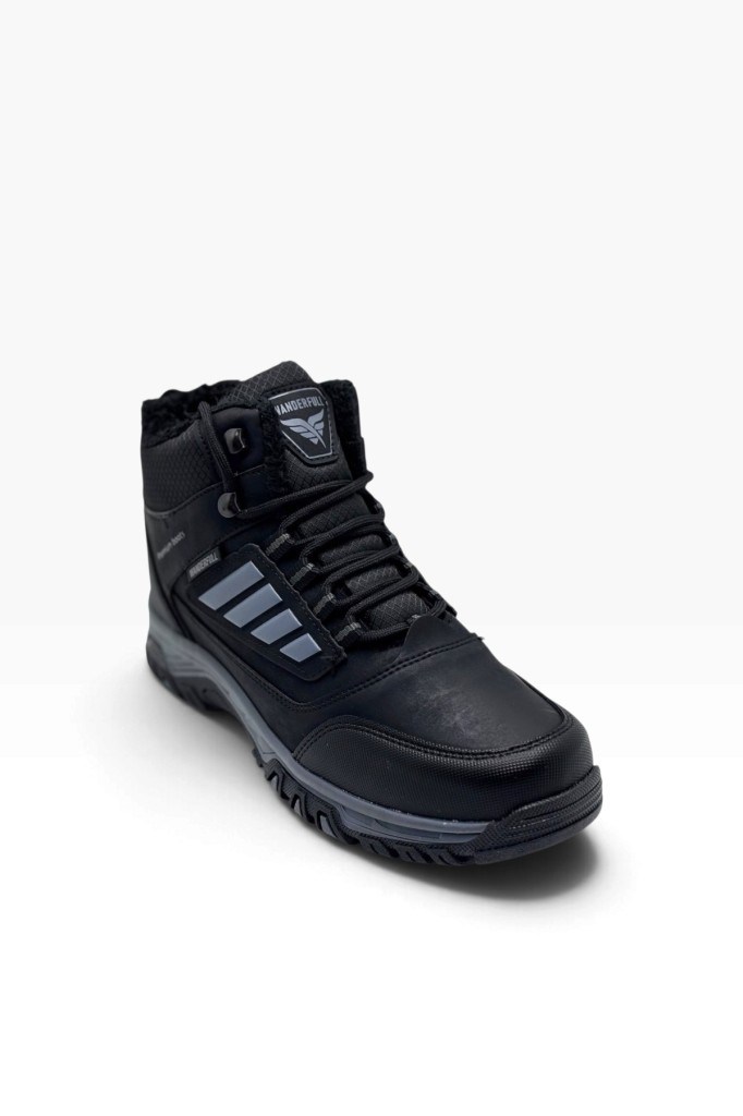 Wanderfull 3022-27 Deri Bağcıklı Fermuarlı İçi Kürklü Outdoor Erkek Bot Siyah Füme