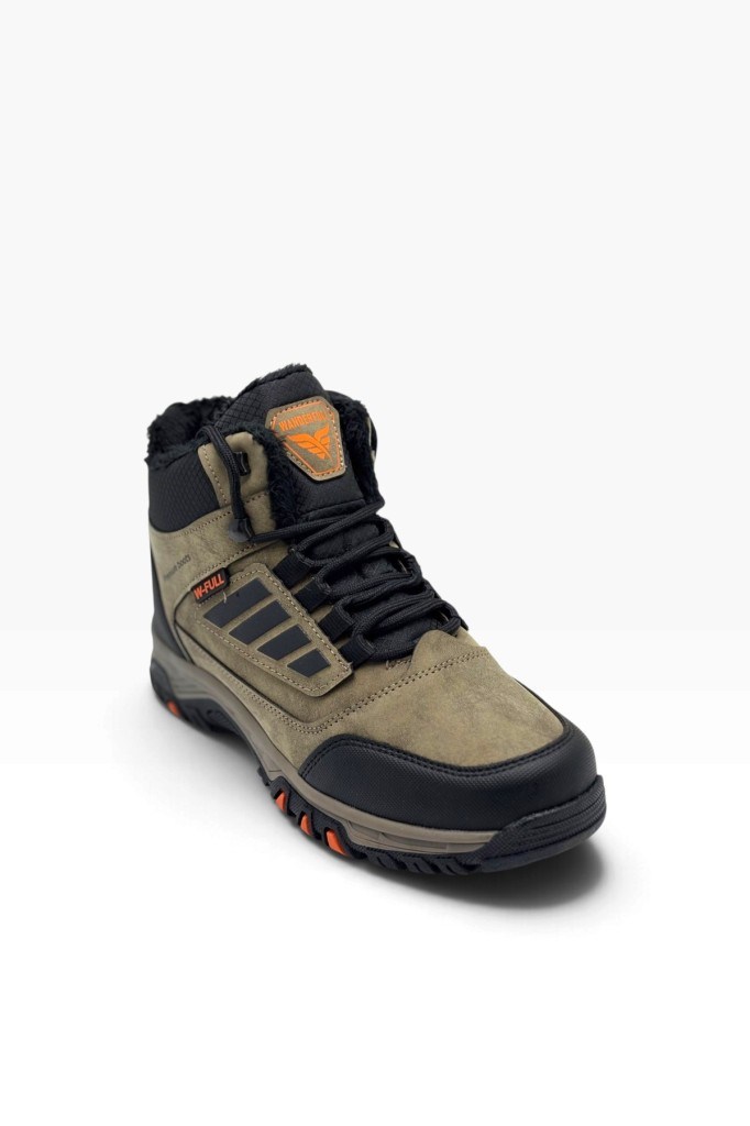Wanderfull 3022-27 Deri Bağcıklı Fermuarlı İçi Kürklü Outdoor Erkek Bot Vizon Siyah Oranj