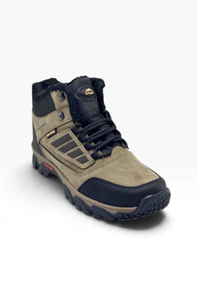 Wanderfull 3022-27 Deri Bağcıklı Fermuarlı İçi Kürklü Outdoor Erkek Bot Vizon Siyah Oranj 45-47