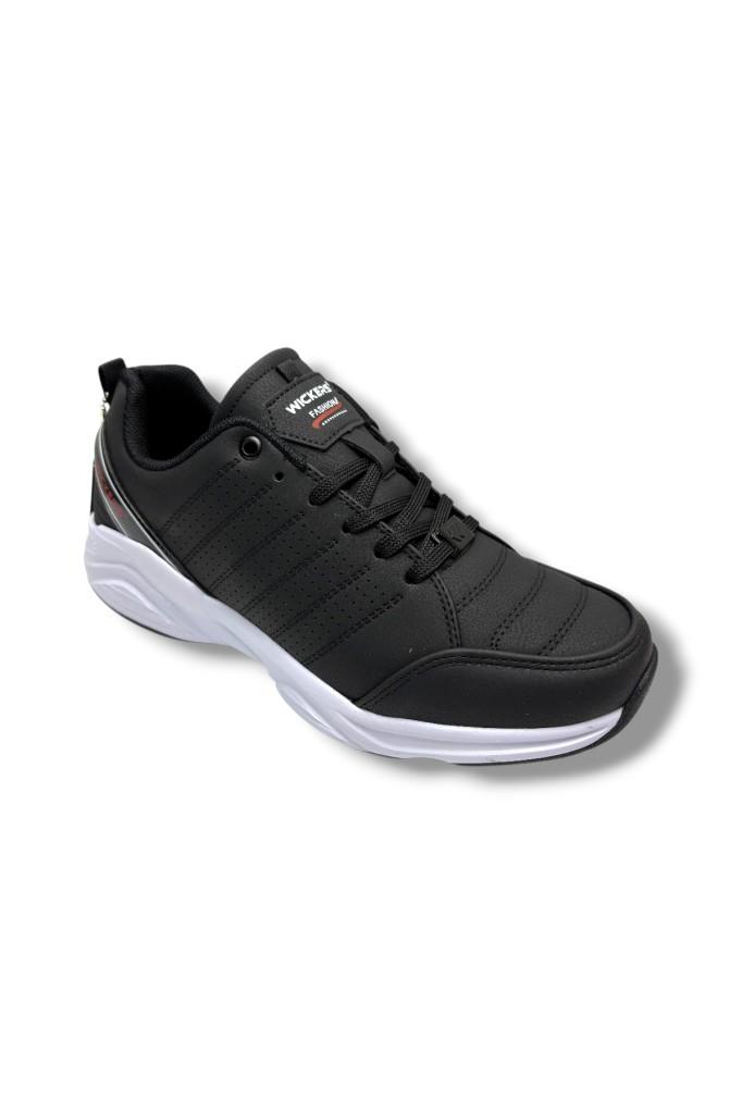 Wickers 2353-26 Cilt Deri  Anatomik Erkek Sneaker Siyah Beyaz