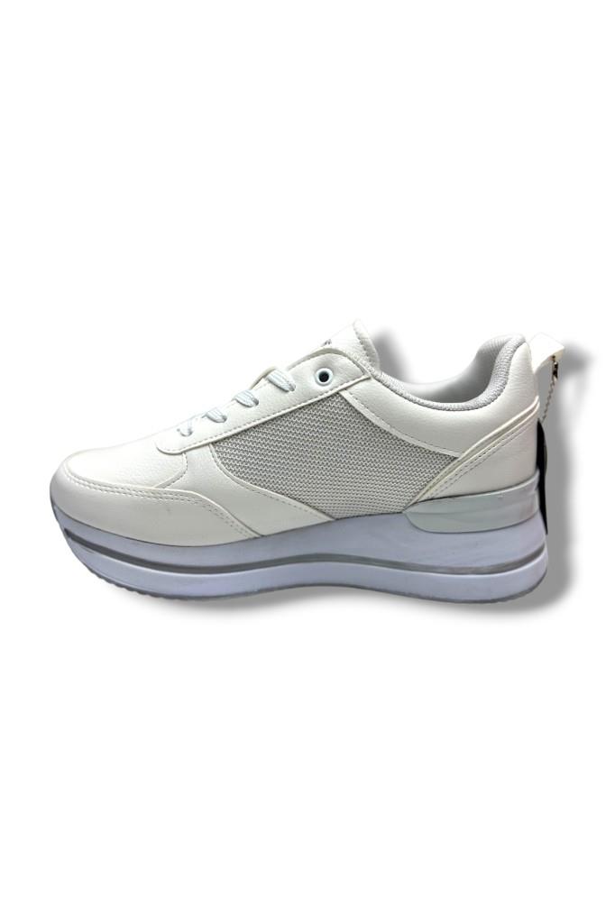 Wickers 2927-26 Cilt Deri Dolgu Topuklıu Anatomik Kadın Sneaker Beyaz Gri