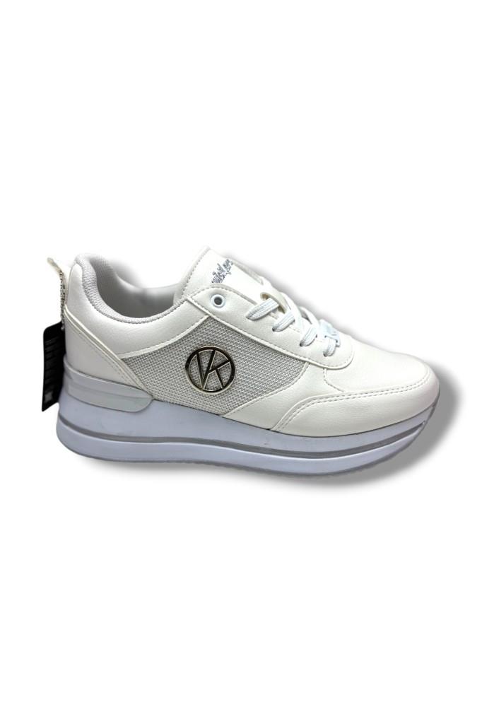 Wickers 2927-26 Cilt Deri Dolgu Topuklıu Anatomik Kadın Sneaker Beyaz Gri