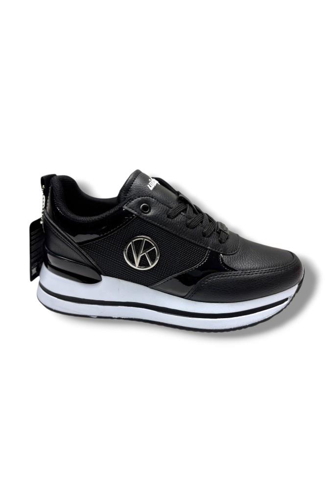 Wickers 2927-26 Cilt Deri Dolgu Topuklıu Anatomik Kadın Sneaker Siyah Beyaz