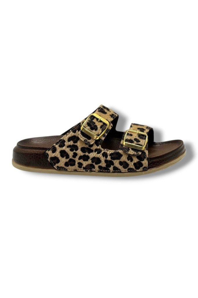 Witta 55204-26 Leopar Desenli Çift Bant Tokalı Anatomik Kadın Terlik 36-40