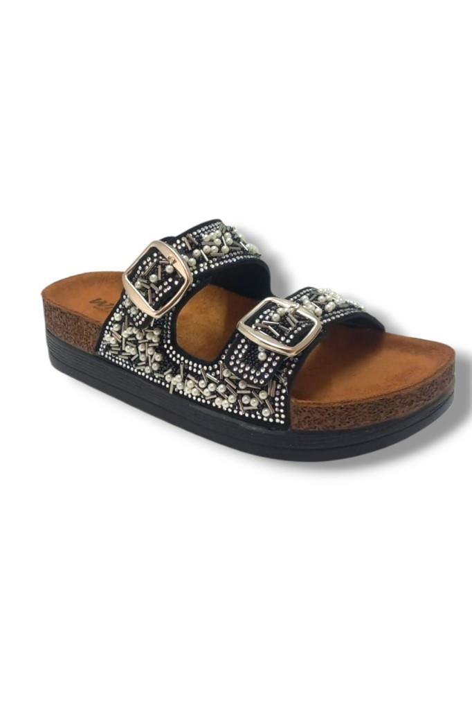 Witta 55303-25 Anatomik Çift Bant Boncuk Taşlı Kadın Terlik