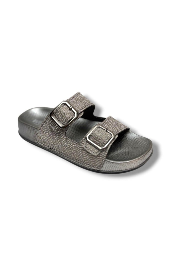 Witta 56301-26 Çift Bant Simli Çizgi Desenli Anatomik Kadın Terlik