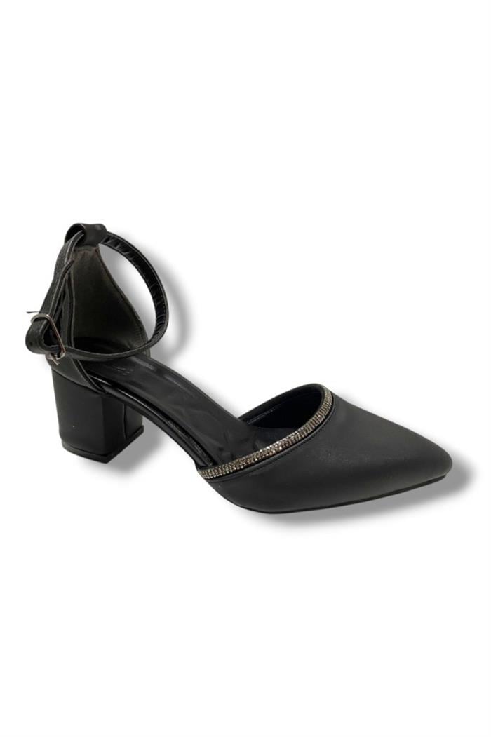 C-Shoes 105-25 Saten Ağzı Taşlı Kalın Topuk Kadın Ayakkabı