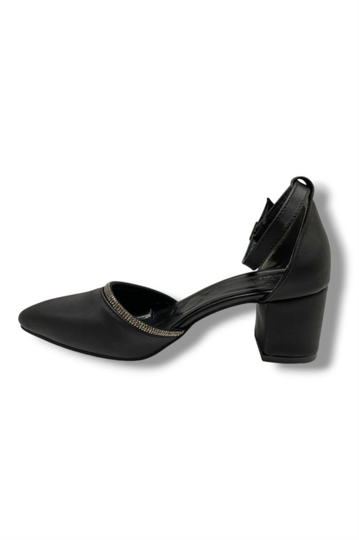 C-Shoes 105-25 Saten Ağzı Taşlı Kalın Topuk Kadın Ayakkabı