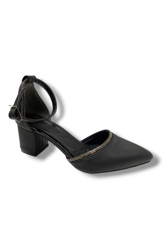 C-Shoes 105-25 Saten Ağzı Taşlı Kalın Topuk Kadın Ayakkabı