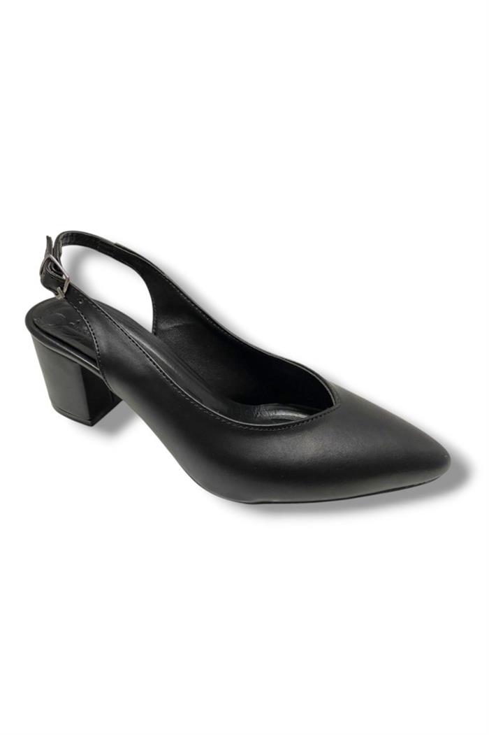 C-Shoes 111-25 Deri Sivri Burun Kalın Topuk Kadın Ayakkabı