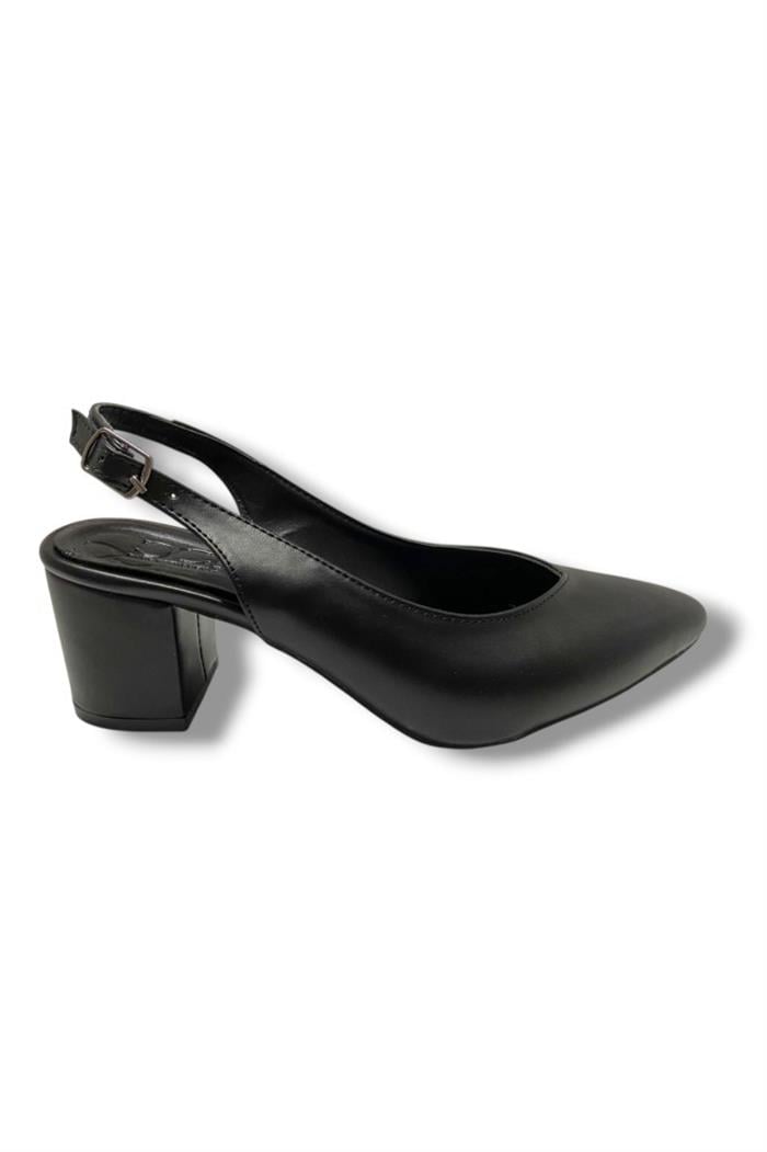 C-Shoes 111-25 Deri Sivri Burun Kalın Topuk Kadın Ayakkabı