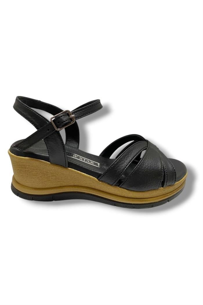 C-Shoes KA02-25 Deri Anatomik Yanları Açık Dolgu Topuk Kadın Sandalet