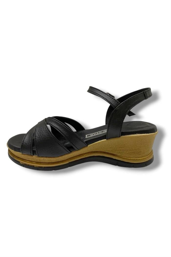 C-Shoes KA02-25 Deri Anatomik Yanları Açık Dolgu Topuk Kadın Sandalet