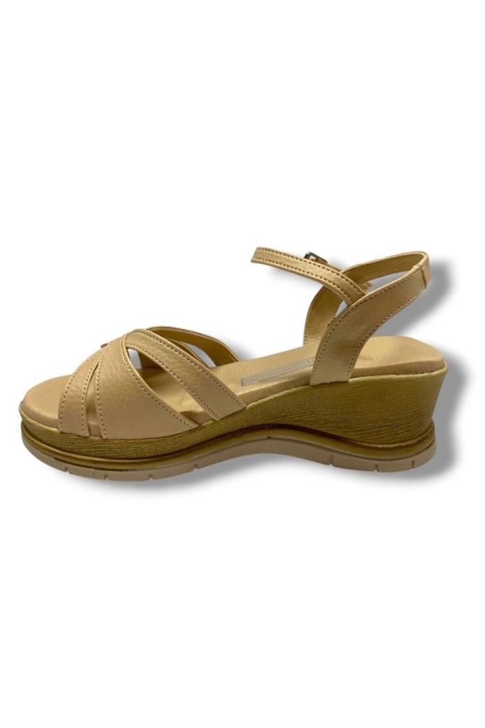 C-Shoes KA02-25 Deri Anatomik Yanları Açık Dolgu Topuk Kadın Sandalet