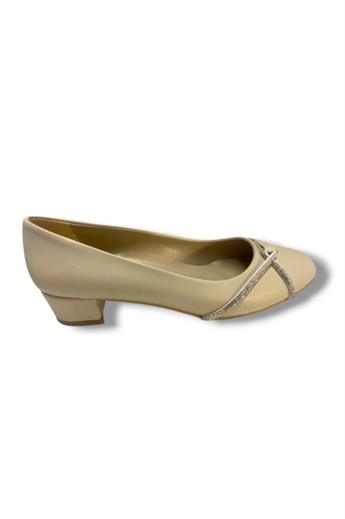 C-Shoes TR23-25 Deri Taşlı Kalın Topuk Kadın Ayakkabı 41-42
