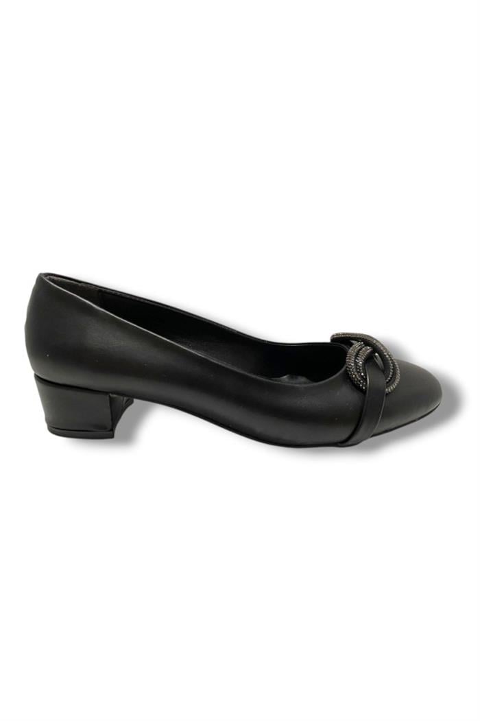 C-Shoes TR46-25 Deri Sonsuzluk Taşlı Kalın Topuklu Kadın Ayakkabı 41-42
