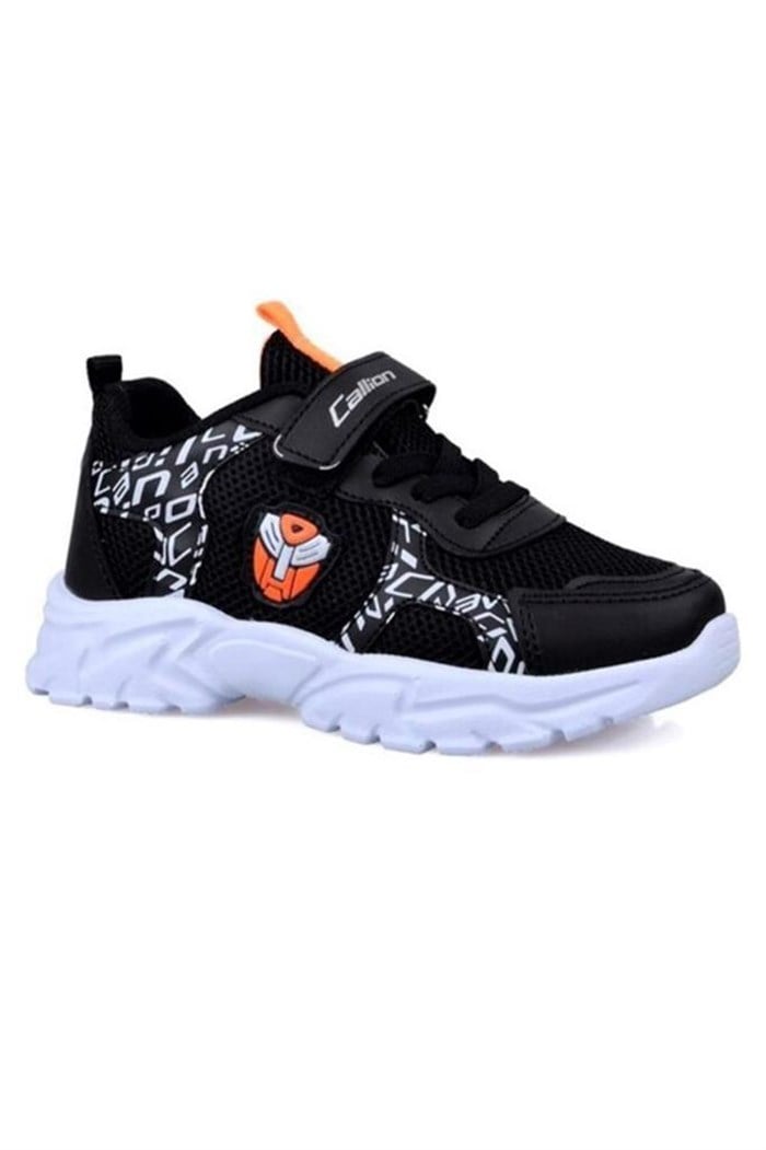 Callion 047 Deri Çocuk Sneakers Ayakkabı 31-35 Siyah Beyaz Oranj