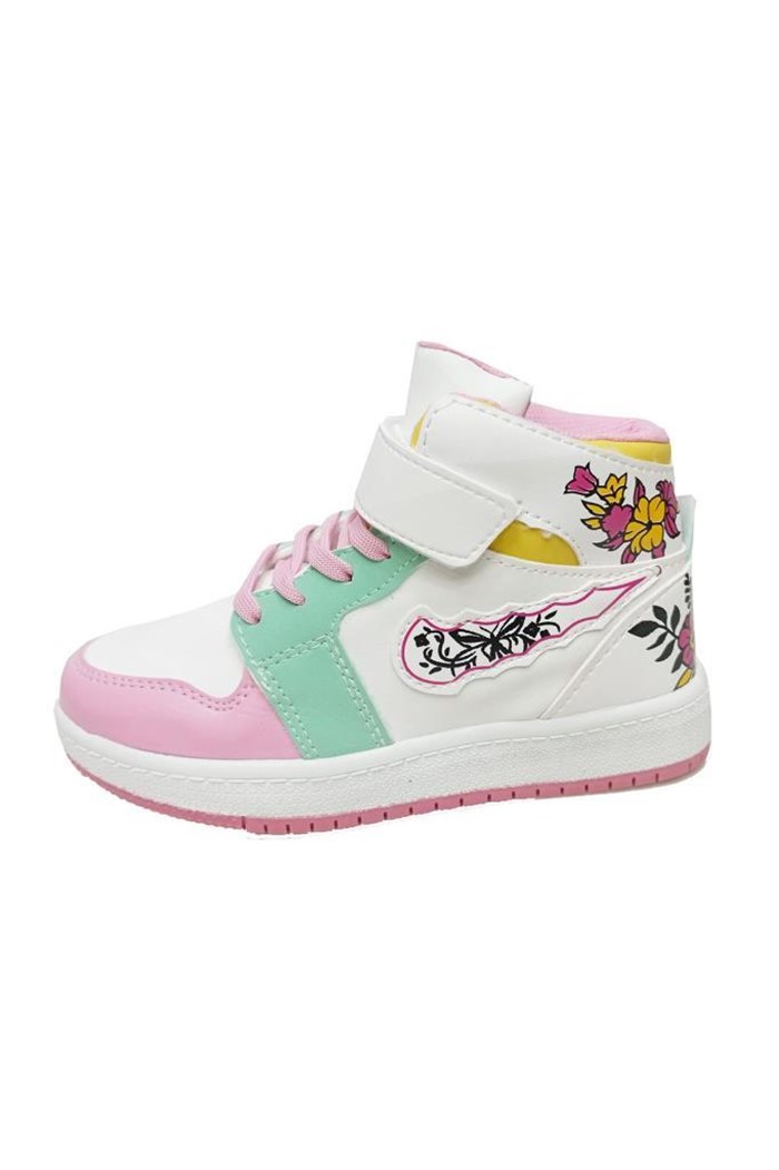 Callion 048 Deri Sneakers Kız Çocuk Spor Ayakkabı 31-35 Beyaz Pembe Su Yeşili