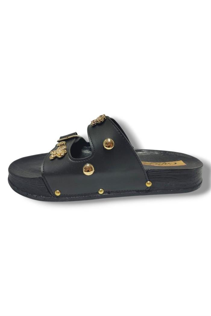 Capri 9001-25 Deri Çift Bant Tokalı Kadın Terlik