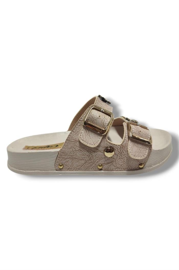 Capri 9001-25 Deri Çift Bant Tokalı Kadın Terlik
