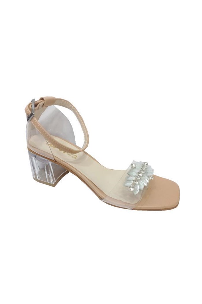 Cotcolic 01223 Taşlı Şeffaf Topuk Fashion Kadın Sandal