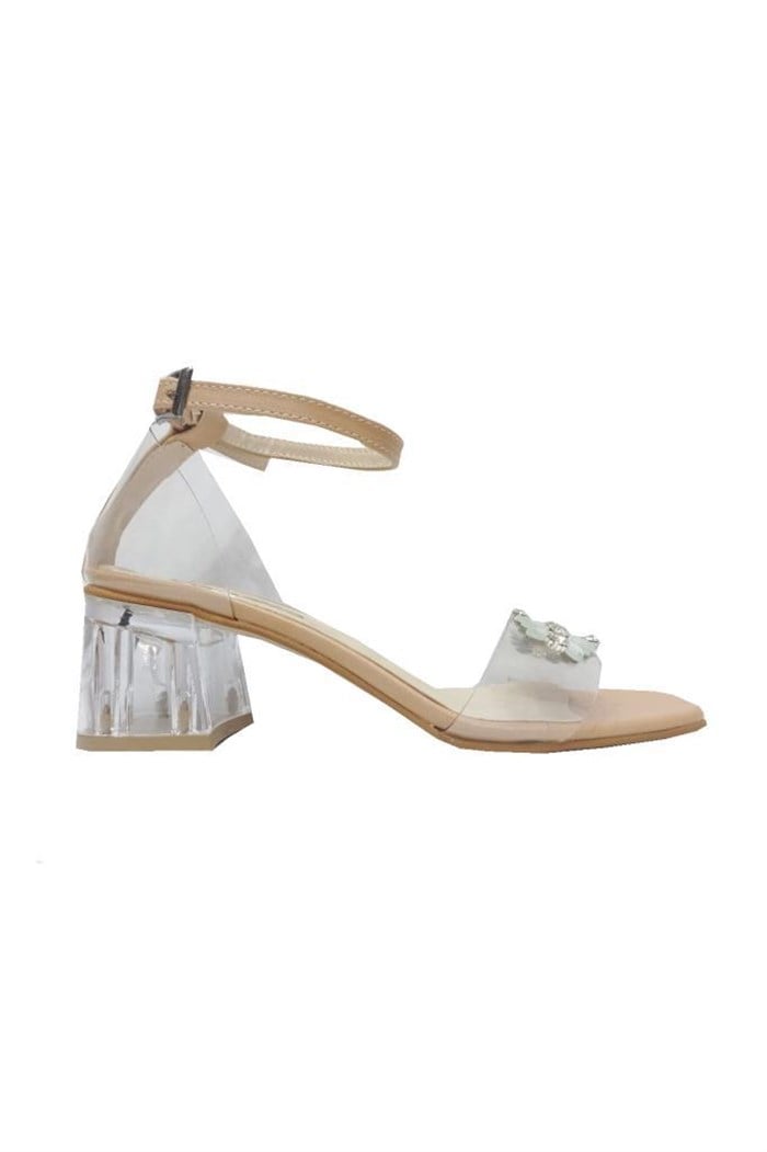 Cotcolic 01223 Taşlı Şeffaf Topuk Fashion Kadın Sandal
