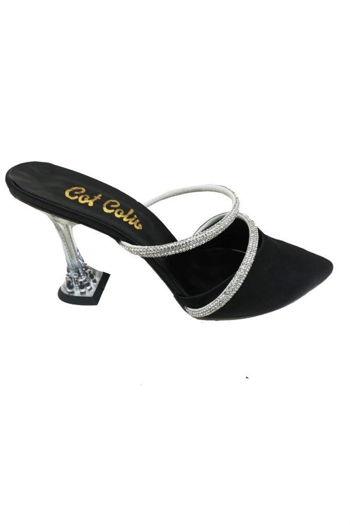 Cotcolic 9714 Saten Şeffaf Topuk Fashion Kadın Terlik