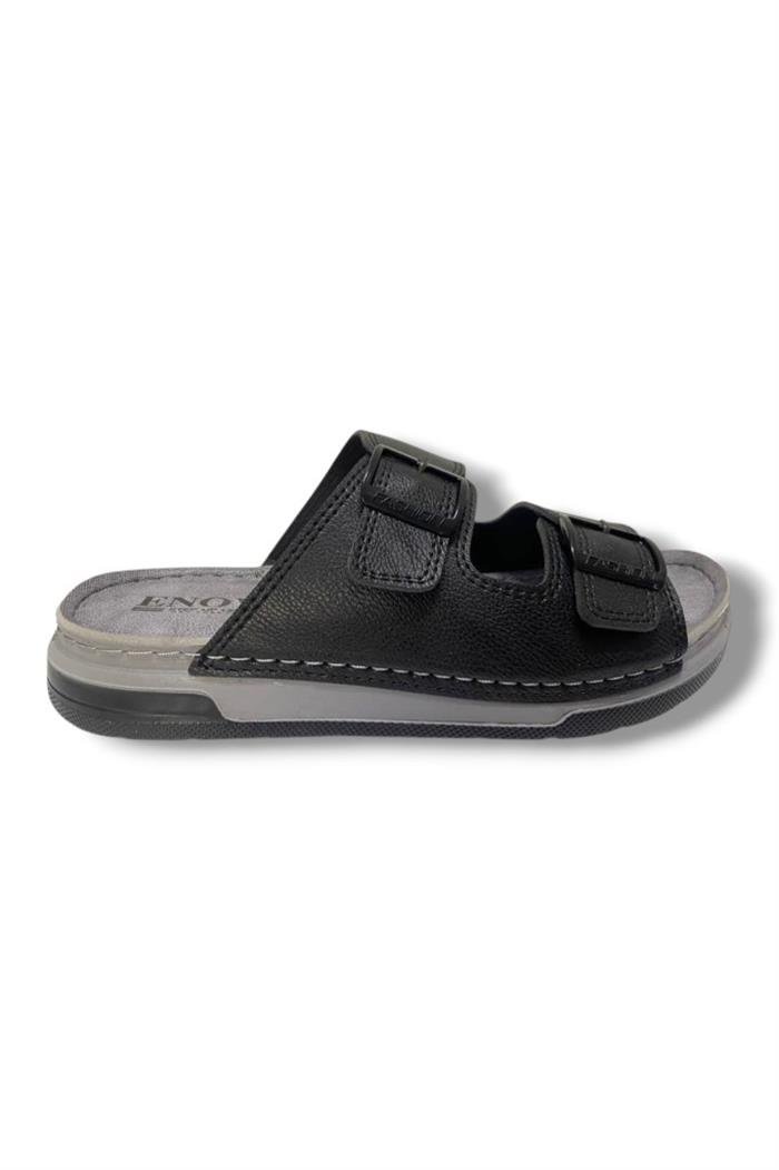 Enova M253-0202-25 Deri Anatomik Soft Çift Bant Erkek Terlik