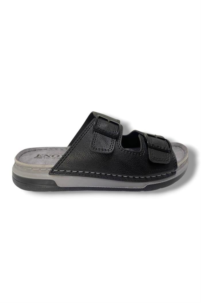 Enova M253-0202-25 Deri Anatomik Soft Çift Bant Erkek Terlik