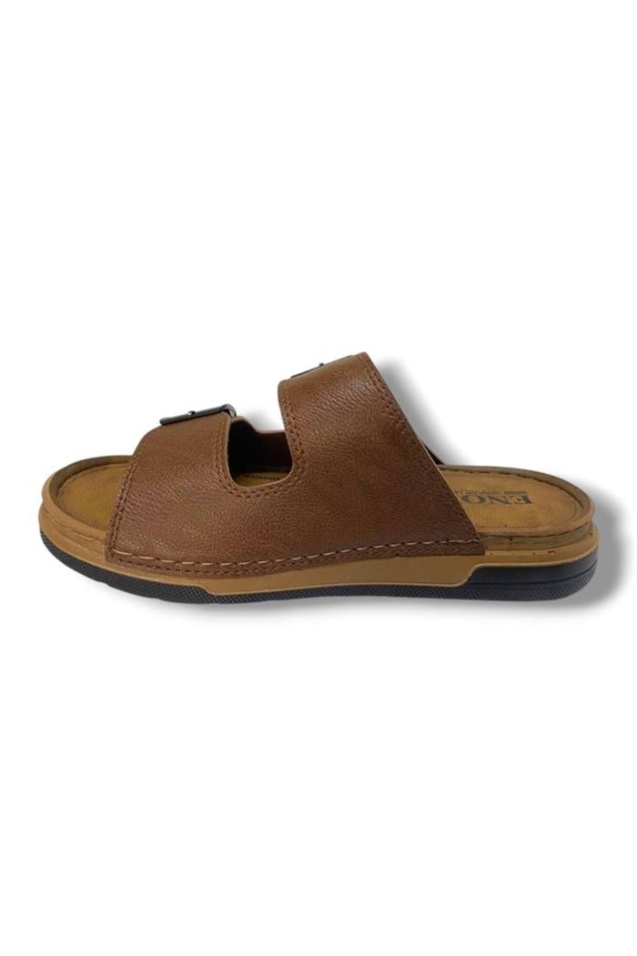 Enova M253-0202-25 Deri Anatomik Soft Çift Bant Erkek Terlik