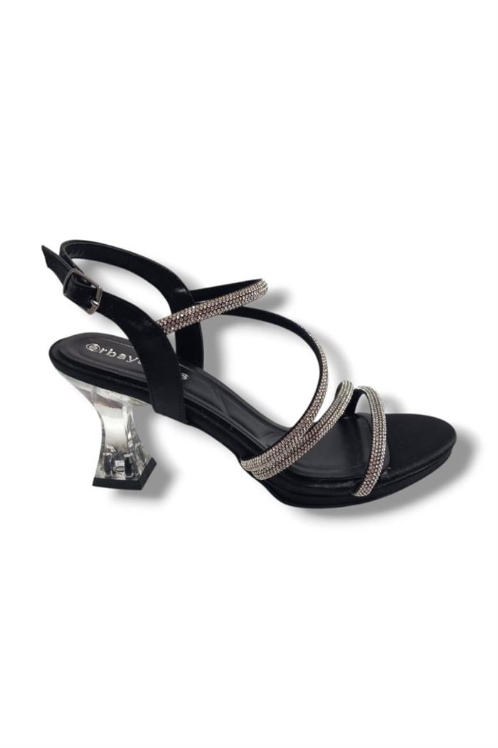 Erbay 093-25 Saten Şeffaf Topuk Taşlı Anatomik Kadın Sandalet